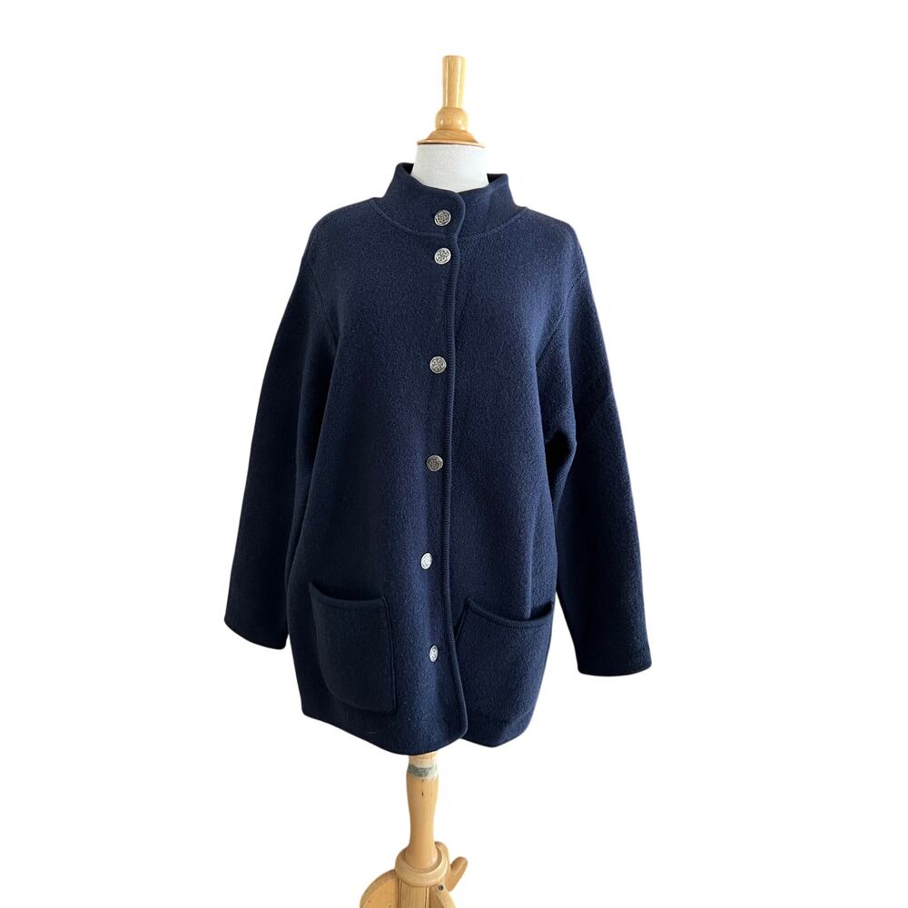 Vintage L.L. Bean 100% Wool Navy Blue Button Up Cardigan Womens Sz XL
